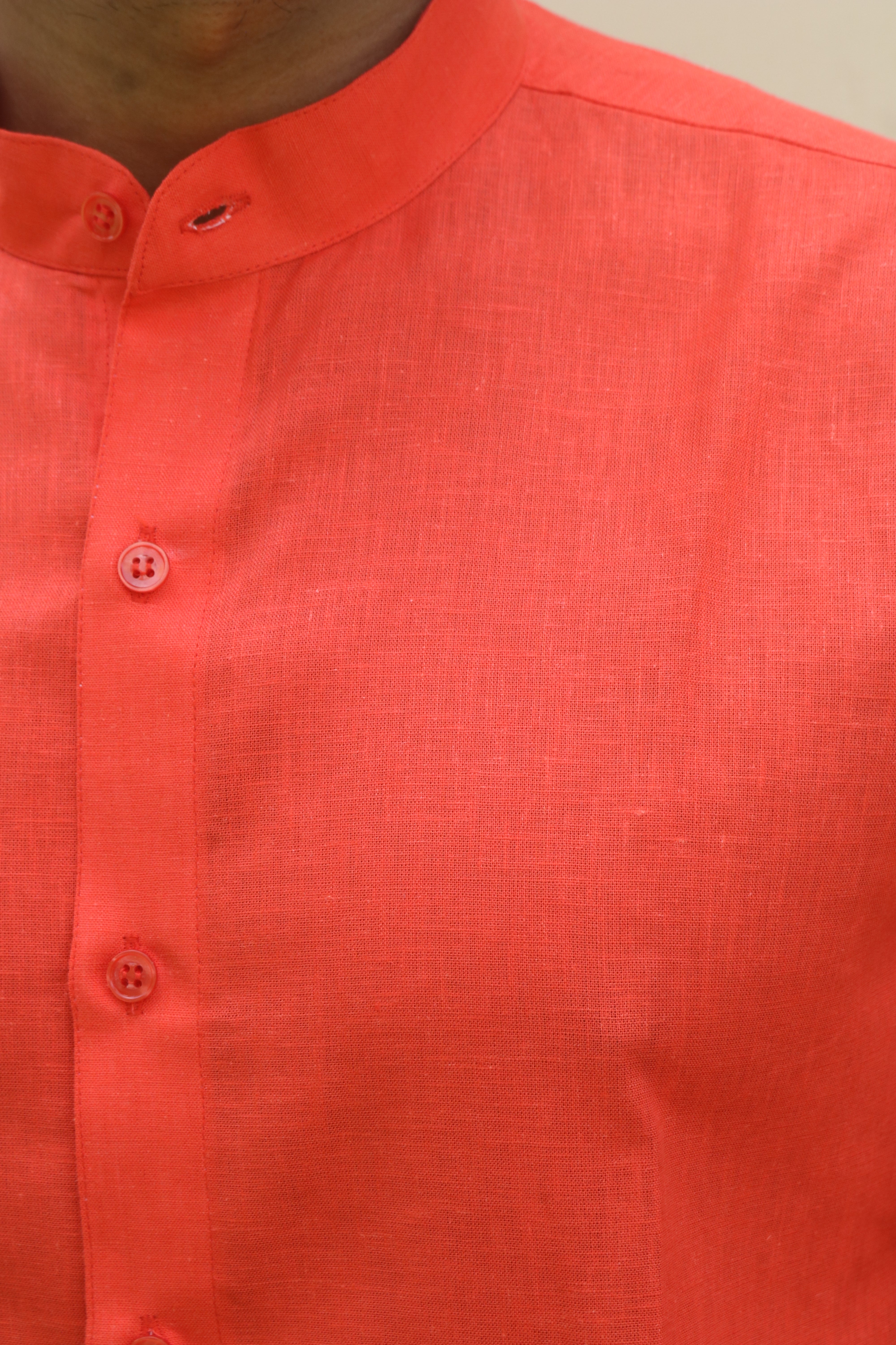 orange stand collar linen shirt 