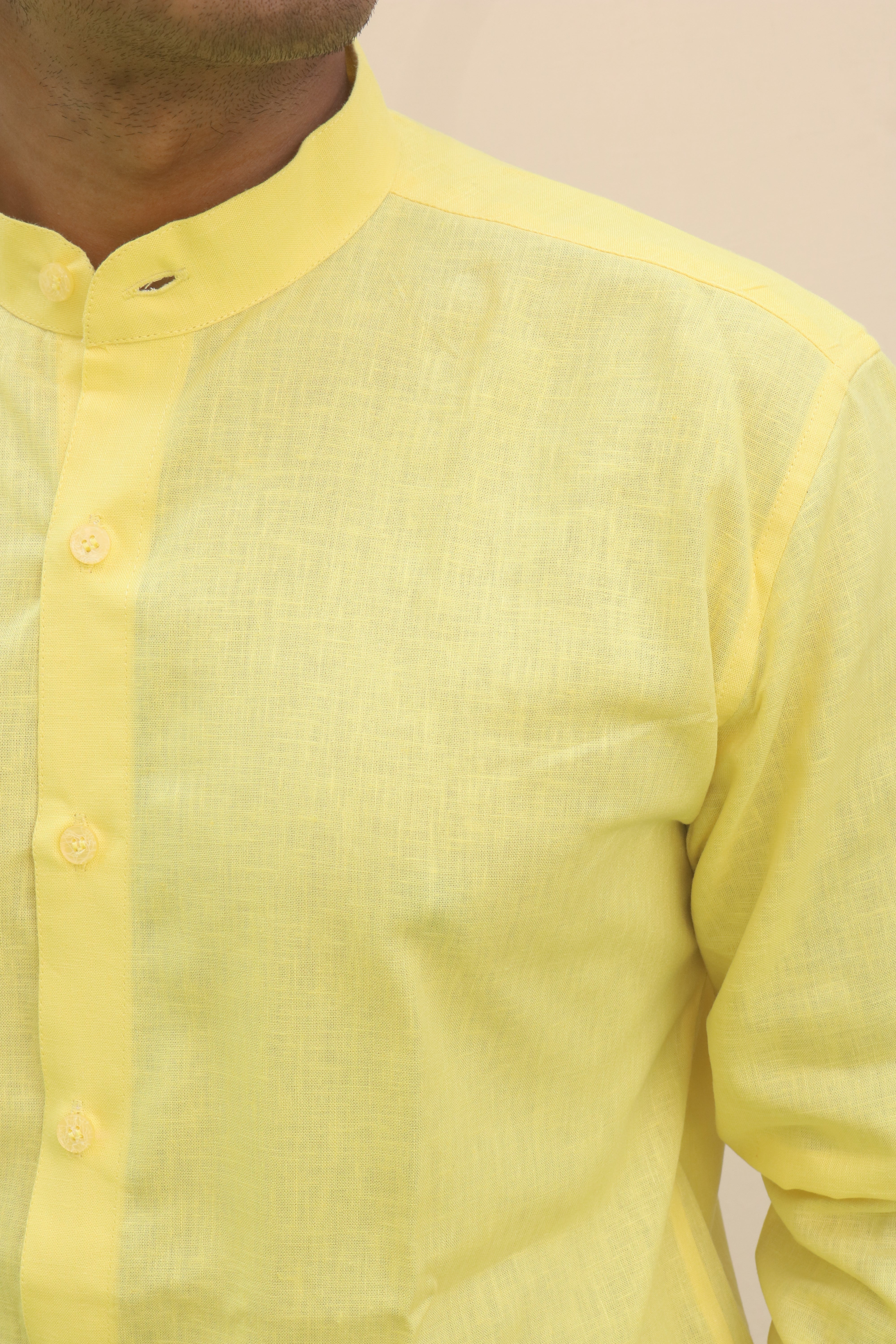 yellow linen stand collar shirt 
