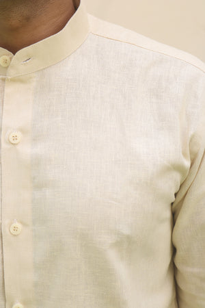 Cream Stand Collar Linen Shirt