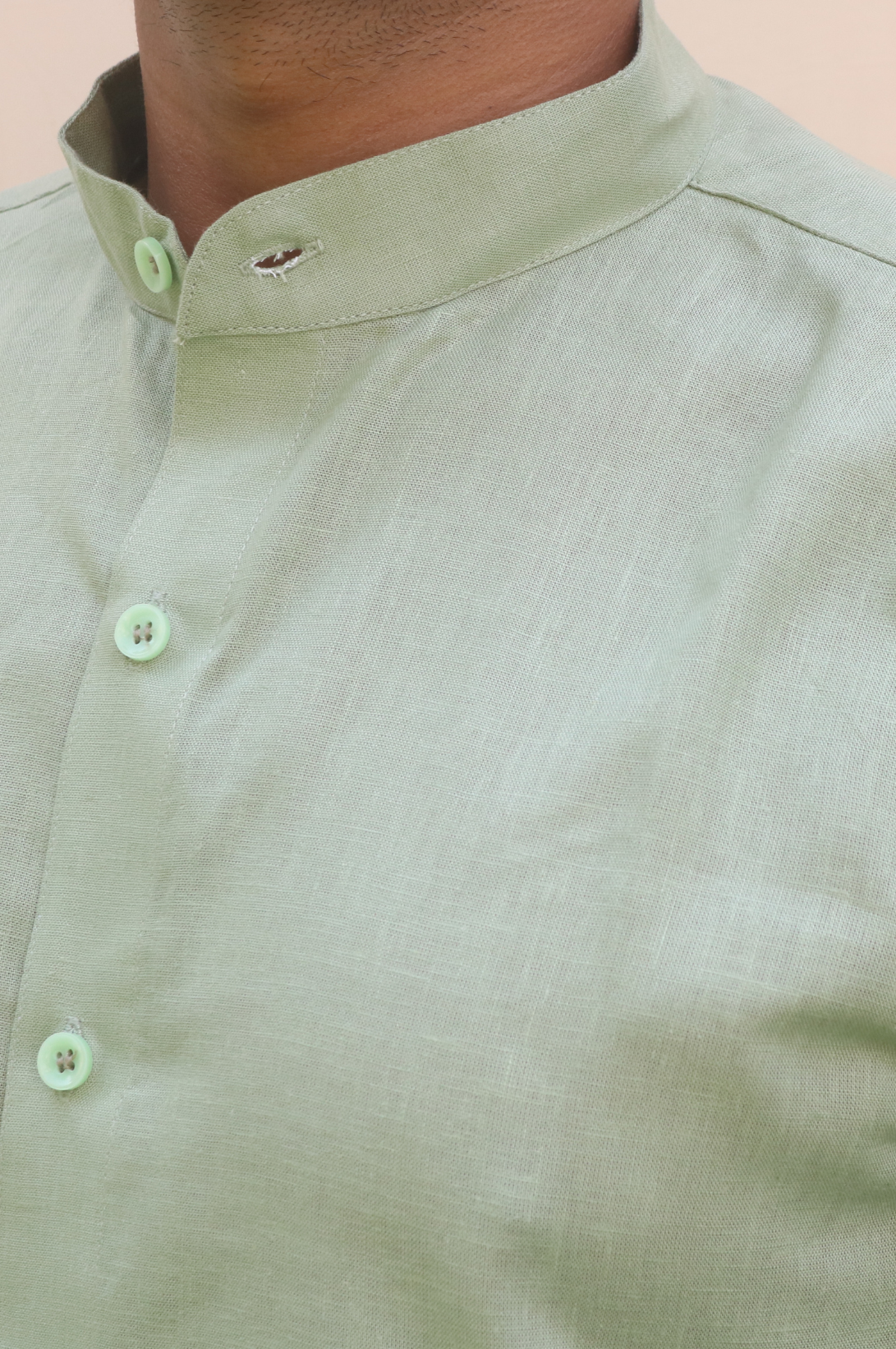 green stand collar shirt 

