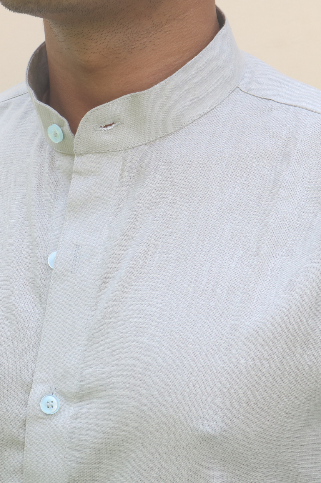 grey stand collar linen shirt 