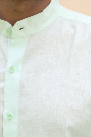 green stand collar linen shirt 