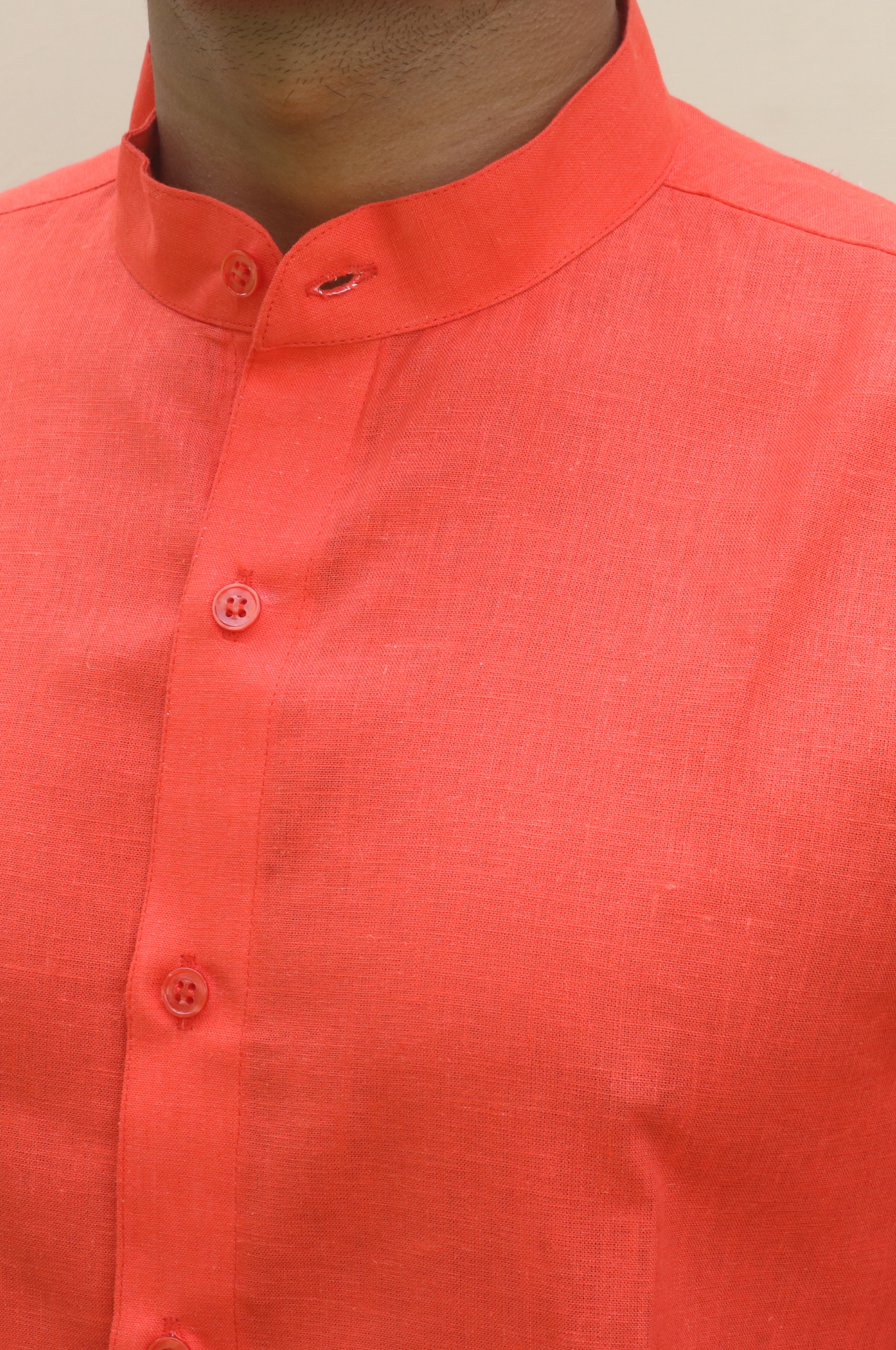 orange stand collar linen shirt 