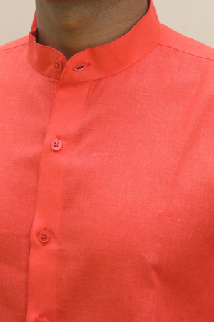 orange stand collar linen shirt 