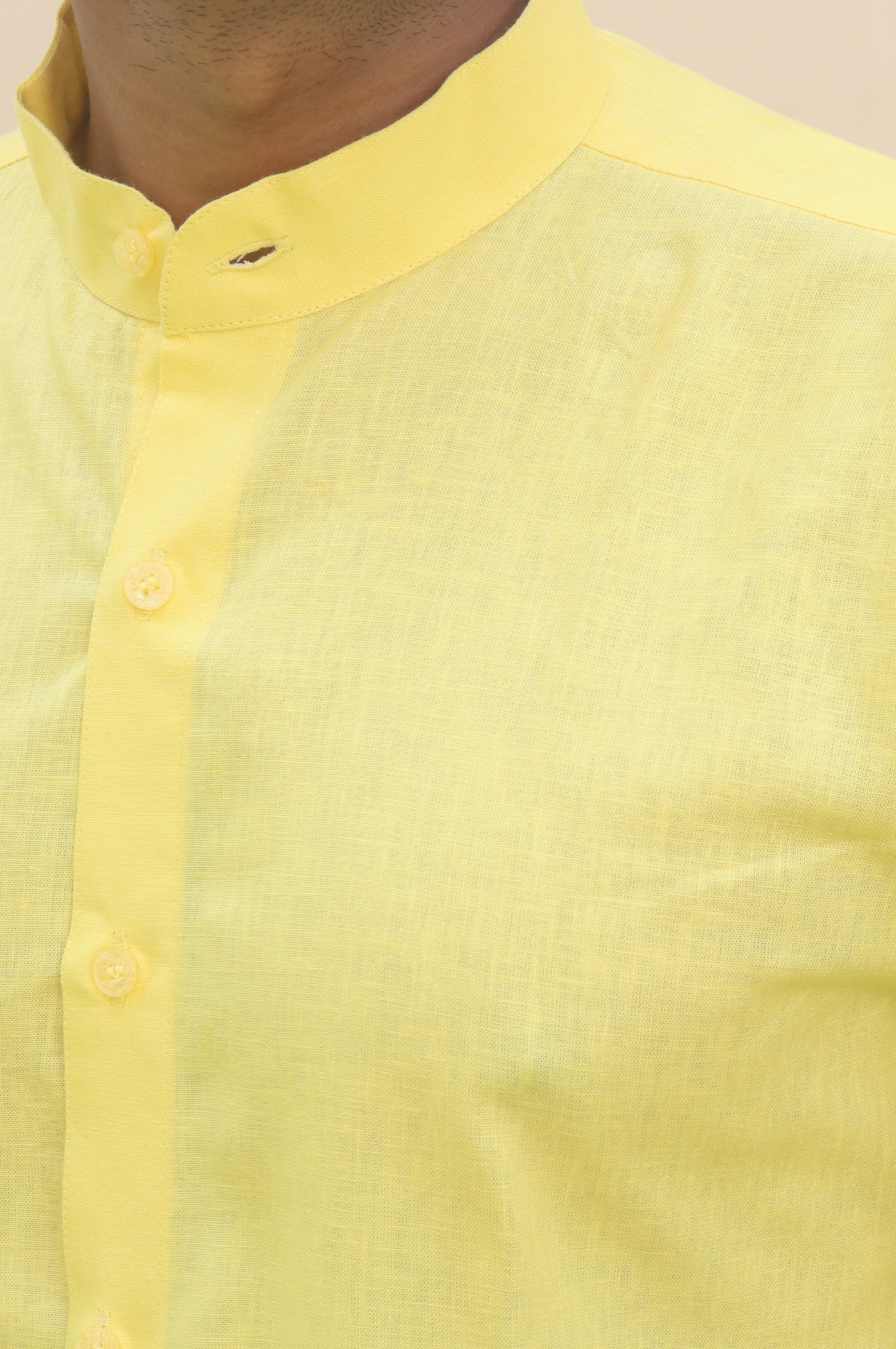 yellow linen stand collar shirt 