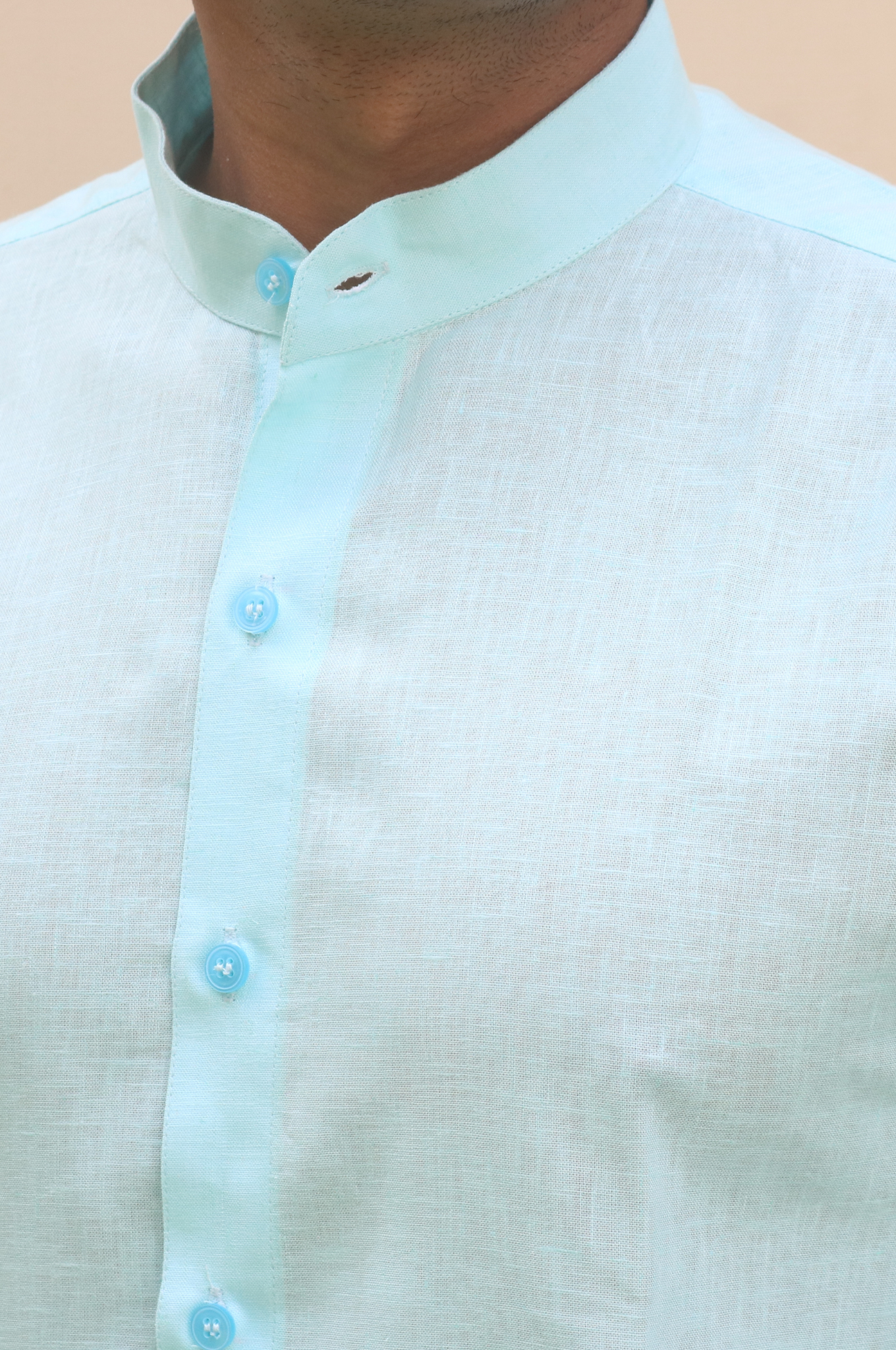 sky blue stand collar linen shirt 