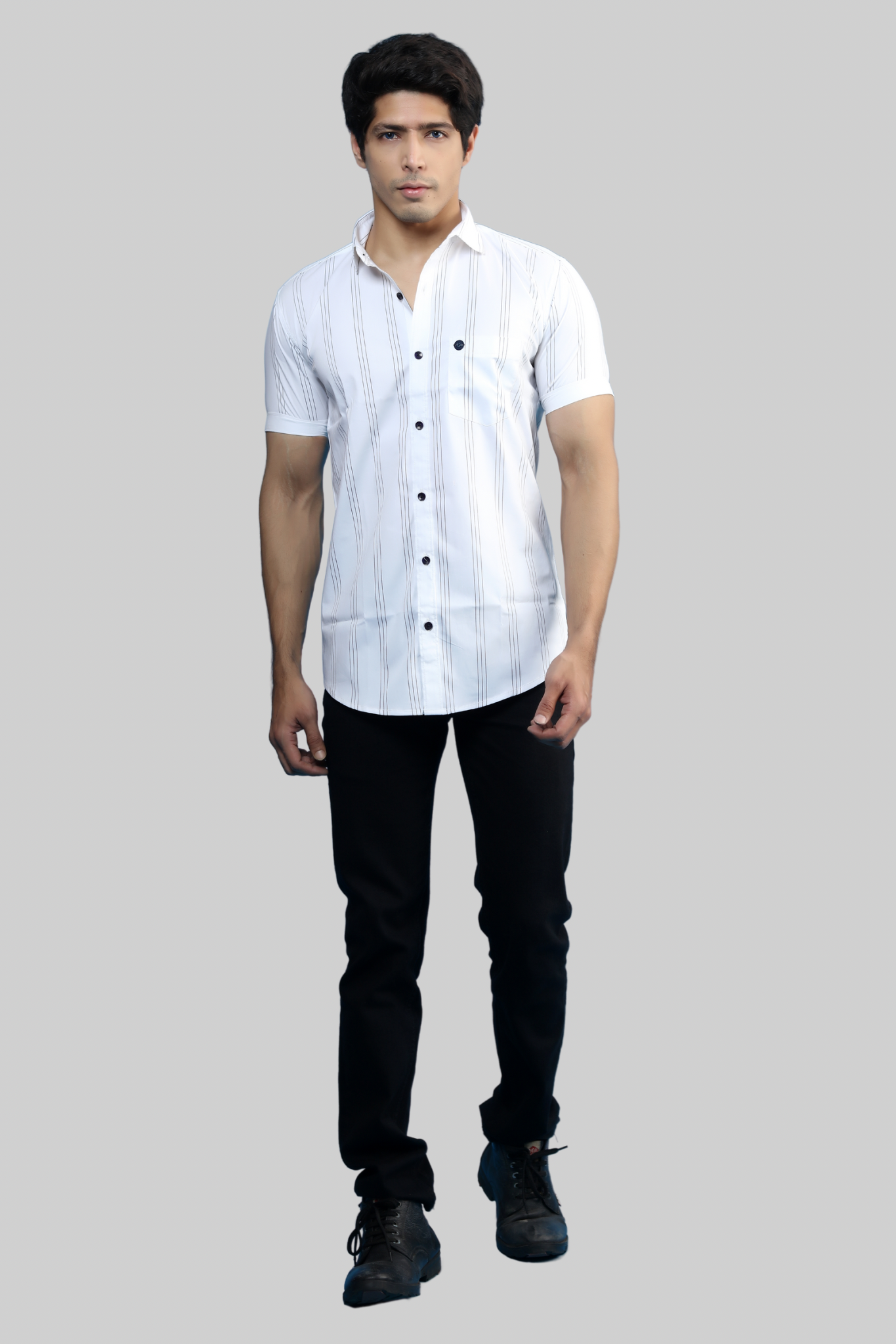 Casual White Lining Short Sleeves Shirt