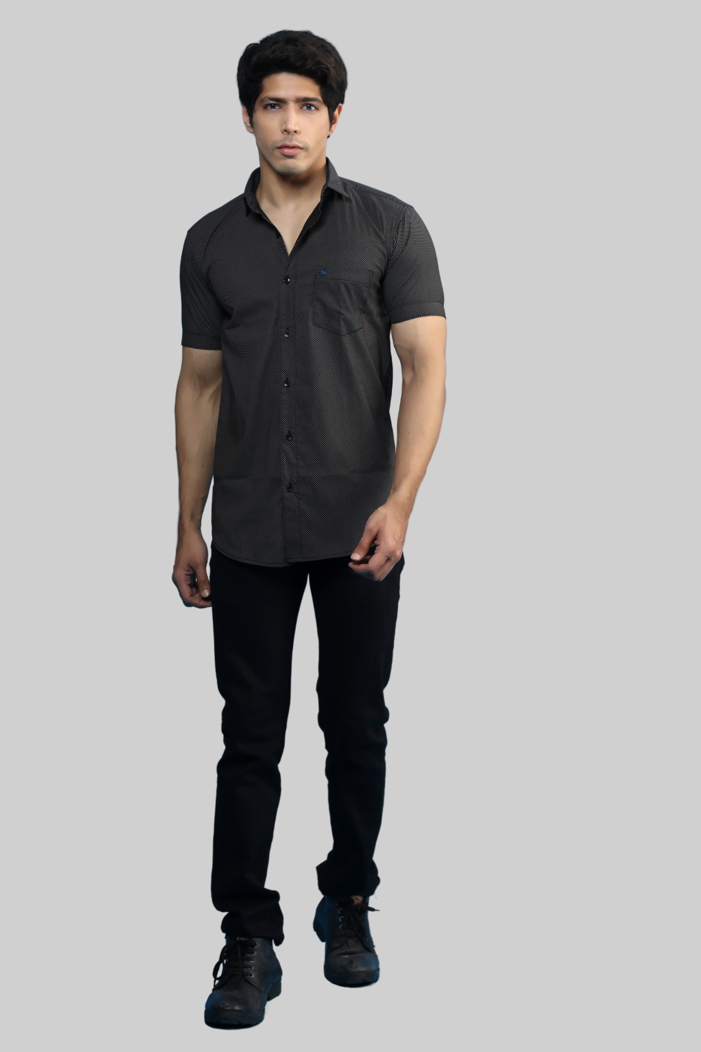 Casual Pin Stripes Black Shirt