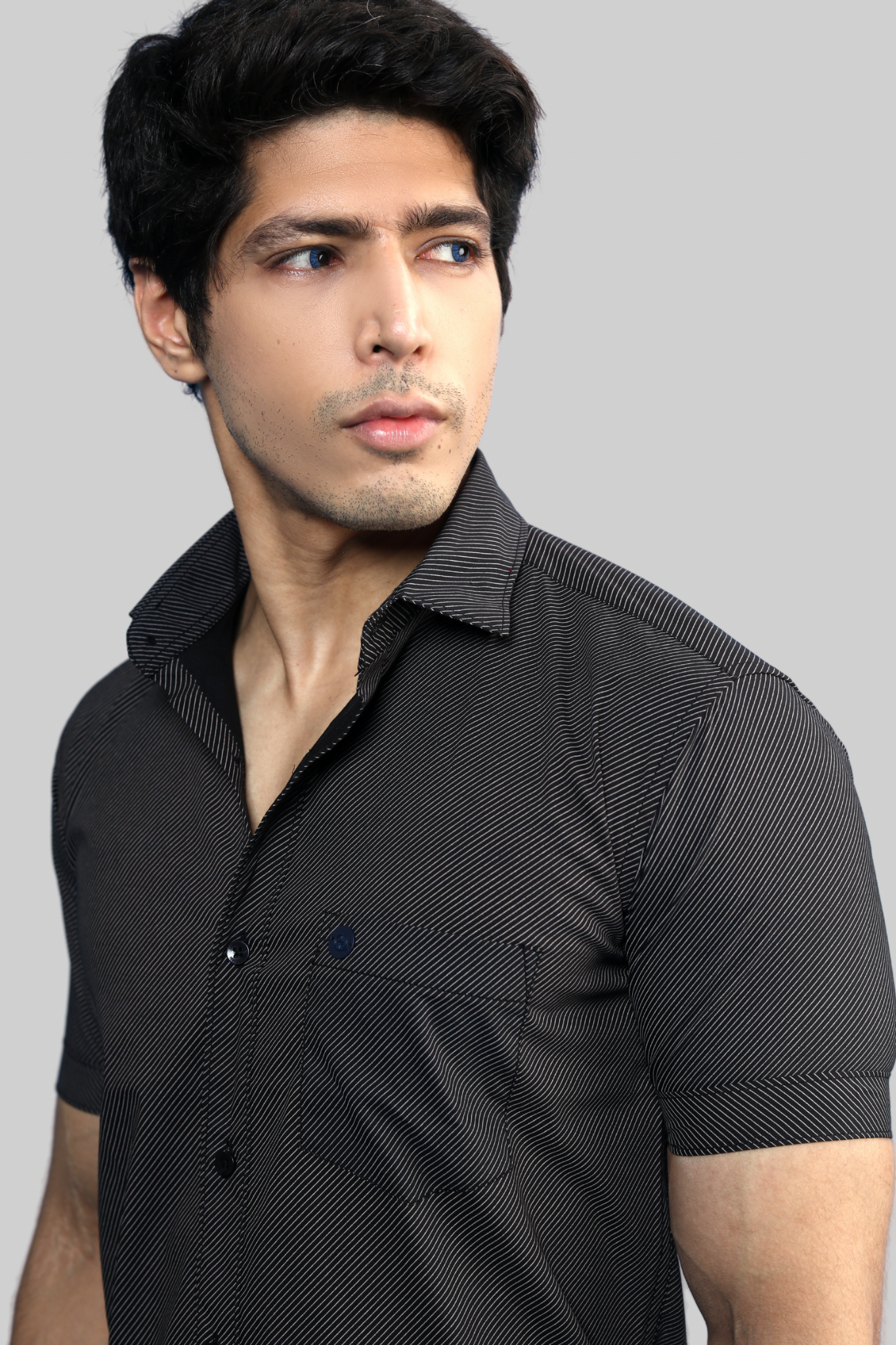 Casual Pin Stripes Black Shirt