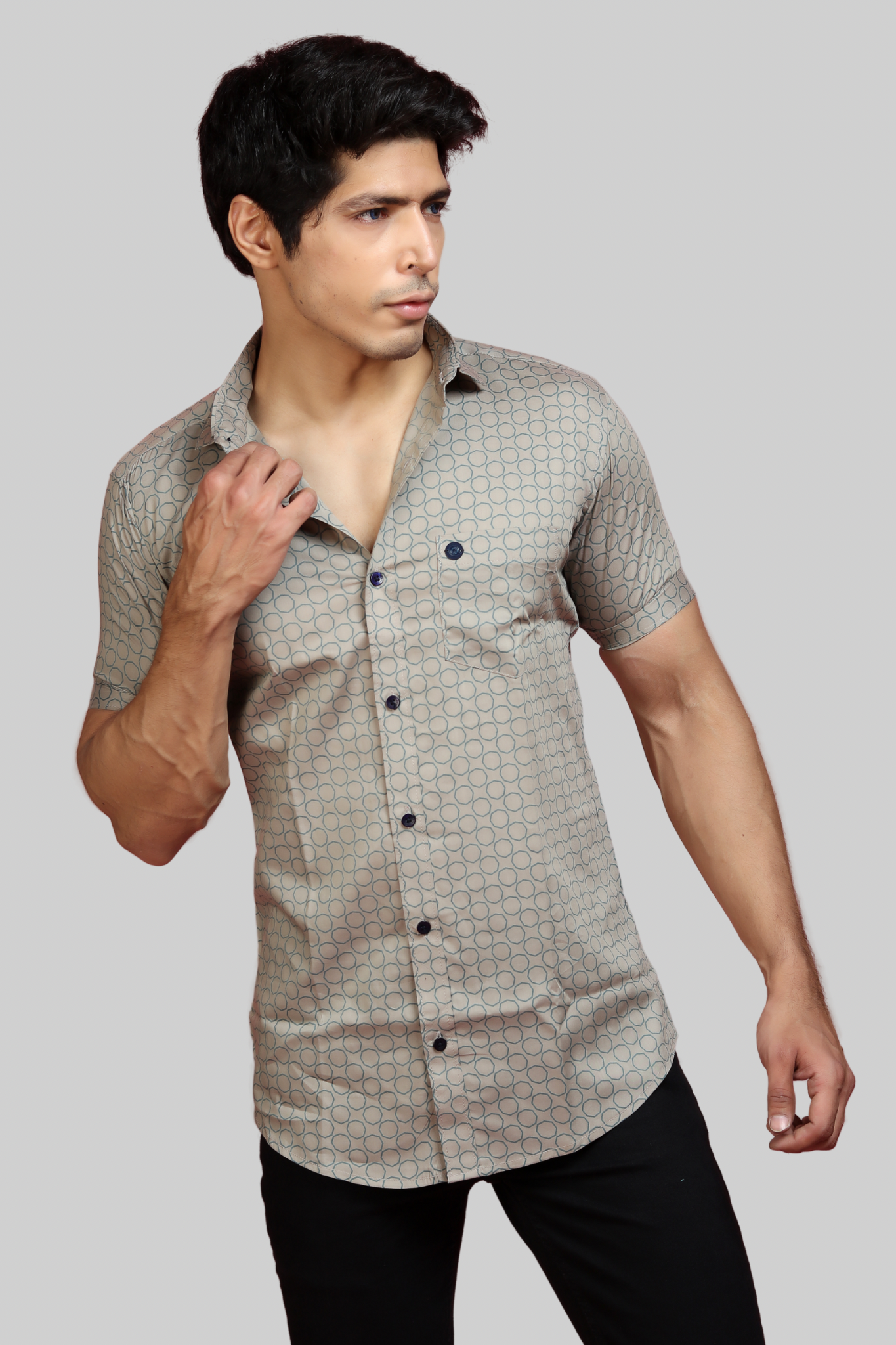Printed Half Sleeve Shirt Brown