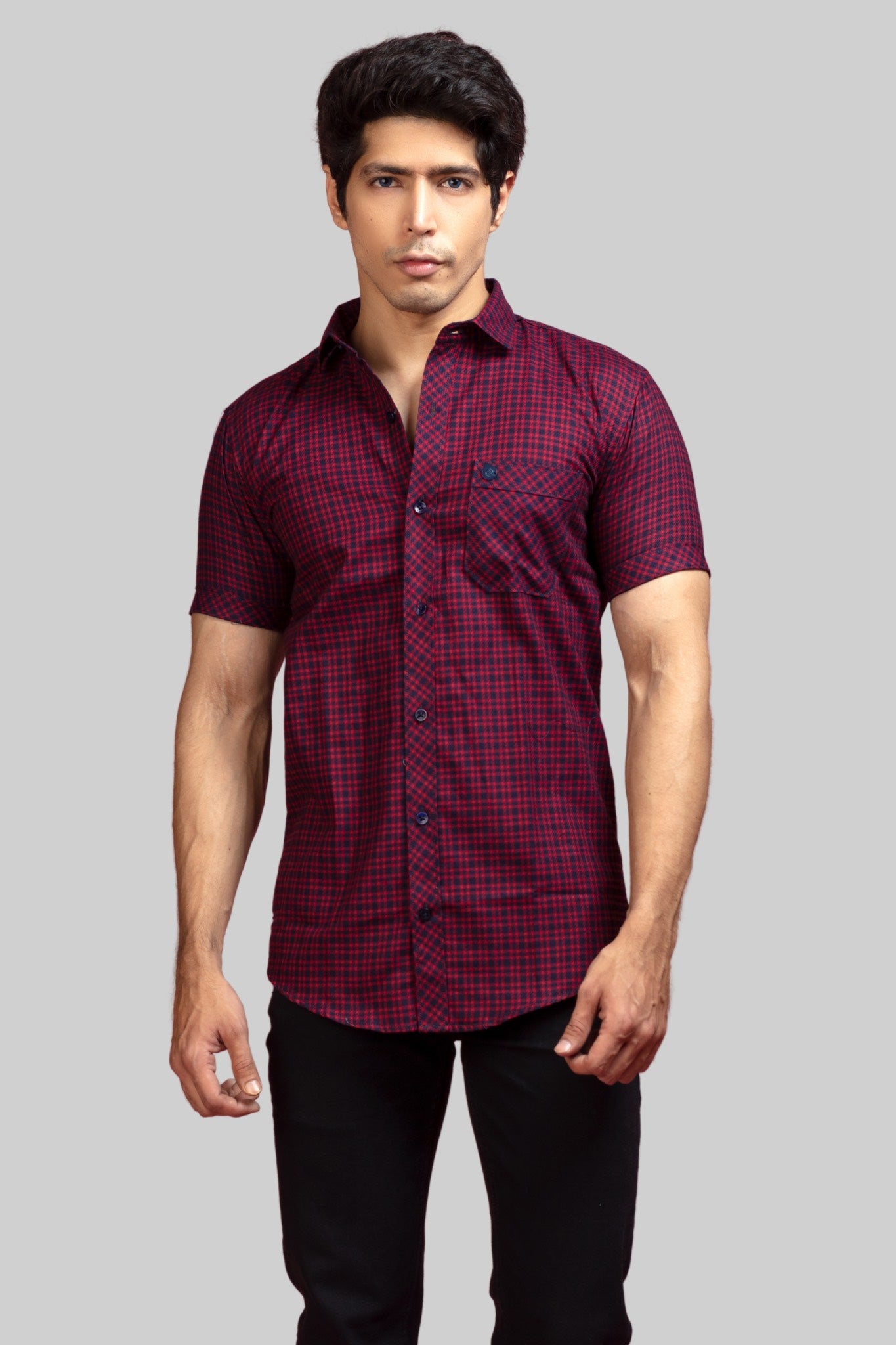 Red Check Short Sleeves Shirt