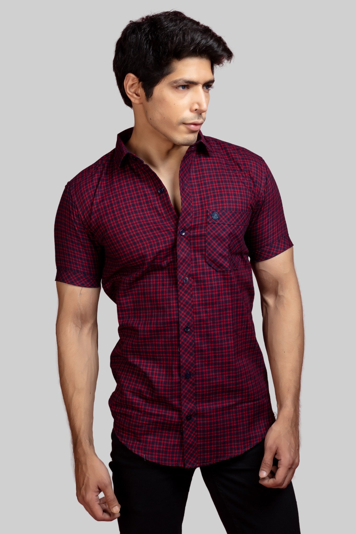 Red Check Short Sleeves Shirt
