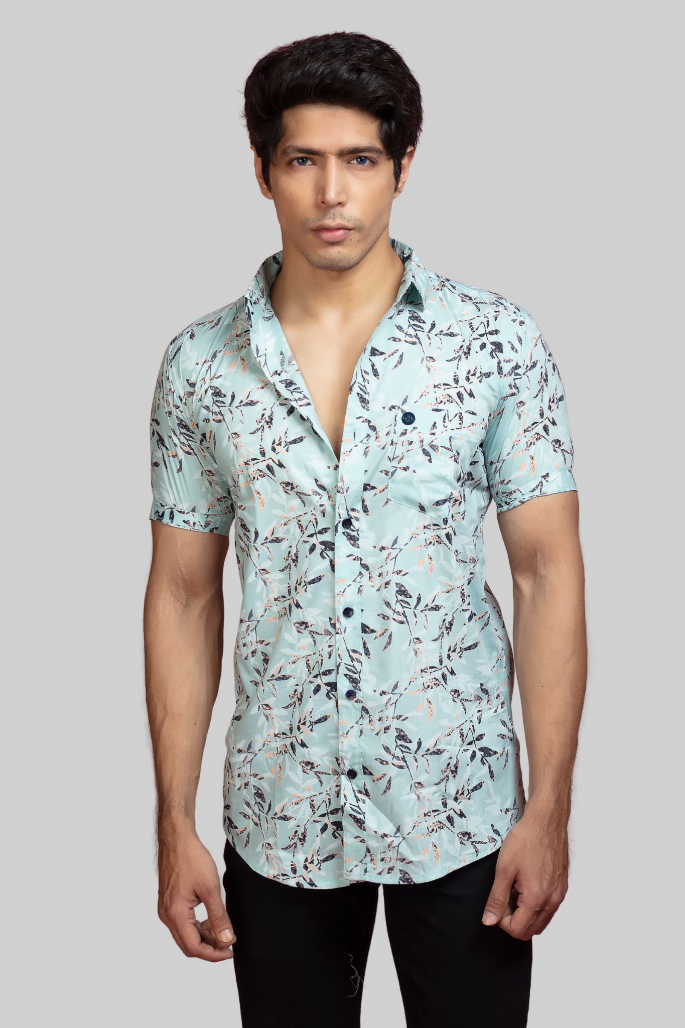 Printed Half Sleeve Shirt Light Blue