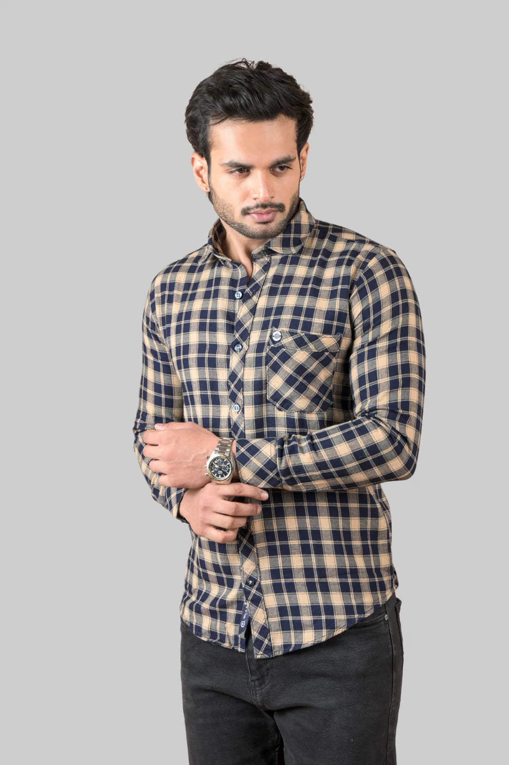 Brown Indigo Check Shirt For Men