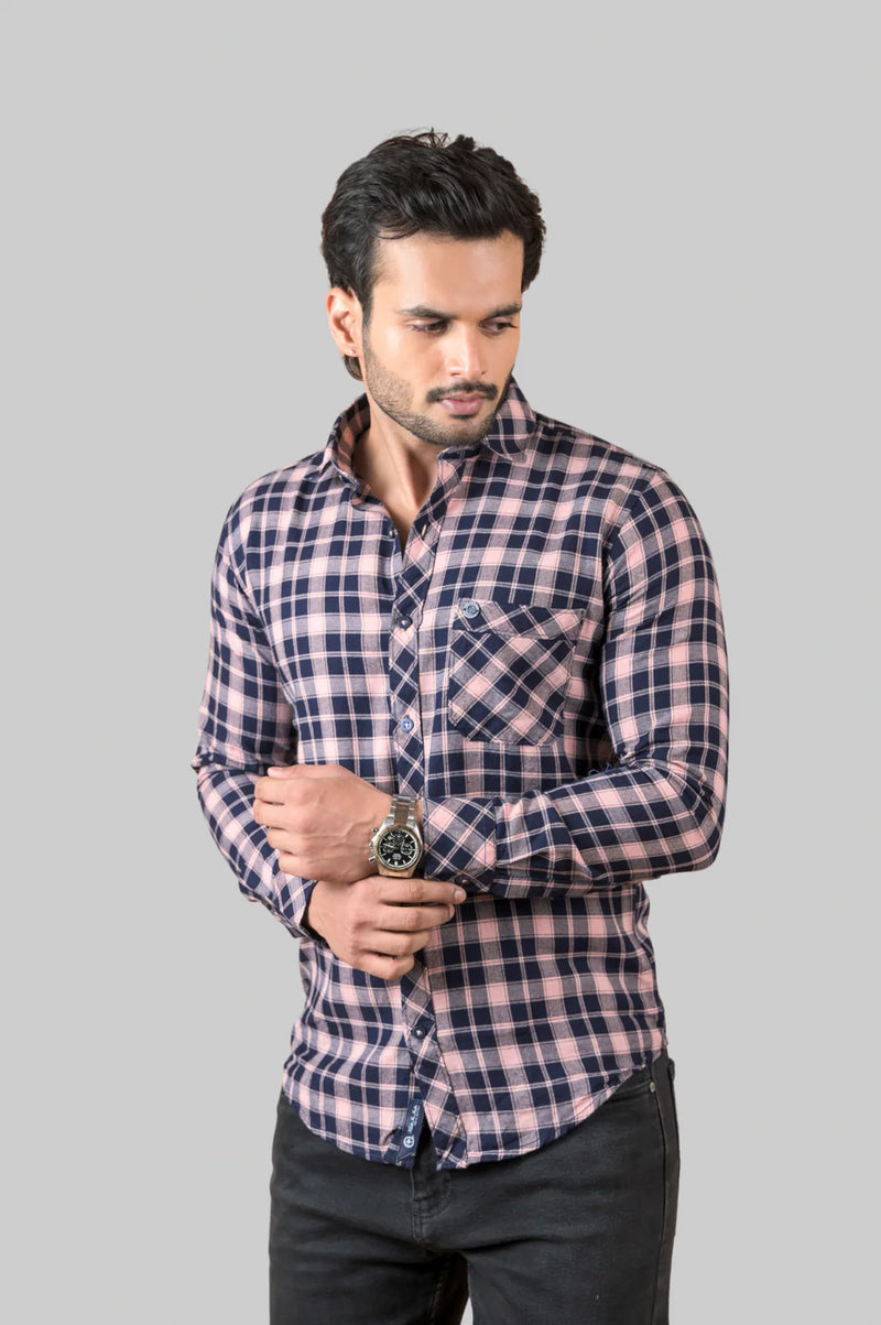 Pink Indigo Check Shirt For Men