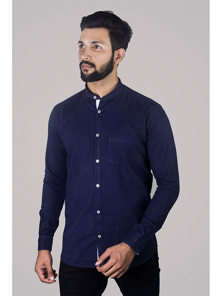 Formal Shirts for Men - Blue Solid Linen Formal Men Shirt – Indian Threads