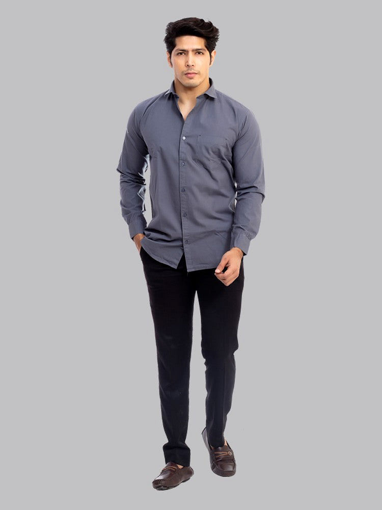 Charcoal Grey Linen Chinese Collar Slim Fit Shirt – Stagbeetle