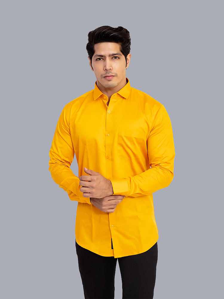 Plain Shirts for Men - Yellow Solid Giza Formal Men Shirt
